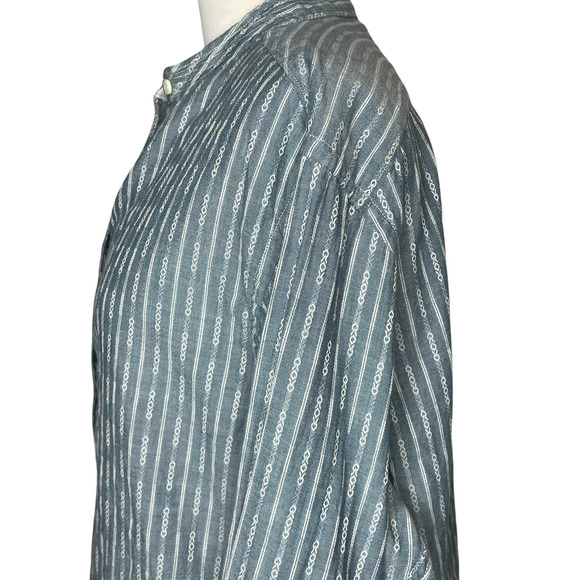 FRYE Size Large Popover Cotton Tunic Top 3/4 Sleeve Diamond Stripe Half Button - Picture 8 of 16